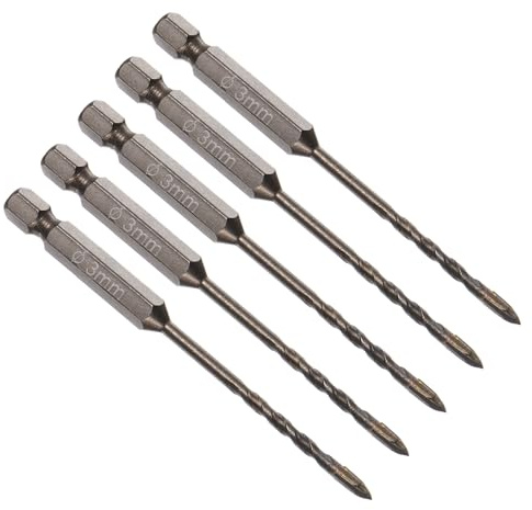 CoCud Titanium Masonry Drill Bit, 3mm Cutting Dia 89mm Length 1/4 Hex Shank Carbide Cross Tip Concrete Drill Bits Yellow - (Applications: for Wood Glass Brick Cement), 5-Pieces