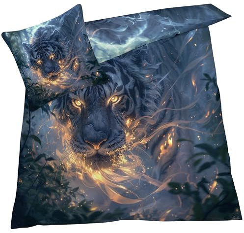 YELDAN Tiger Bettwäsche 140x200, Fantasie Tiere Wendebettwäsche, Weiche Kuschelige Mikrofaser Bettbezug Set 2 teilig, 1 Kissenbezug 80x80