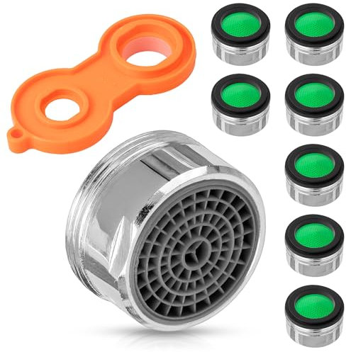 ECENCE Strahlregler M24 - Wasserhahn Sieb - 8 Stück - Wasserhahn Aufsatz Kupfer mit ABS-Filter und Gummidichtung inklusive Montageschlüssel - Wasserhahn Filter für Wasserhähne