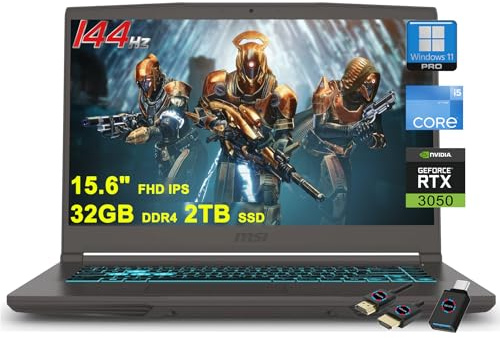 MSI Thin 15 Gaming Laptop | 15.6 FHD IPS 144Hz | Intel 8-core i5-12450H (>i7-11800H) | 32GB DDR4 2TB SSD | GeForce RTX 3050 | Backlit USB-C Win11Pro w/DLCA Accessory