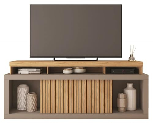 ACTUAL DIFFUSION Meuble TV 70 Pouces Chêne et Gris 2 Portes Coulissantes L. 180 H 74 P 39.5 cm