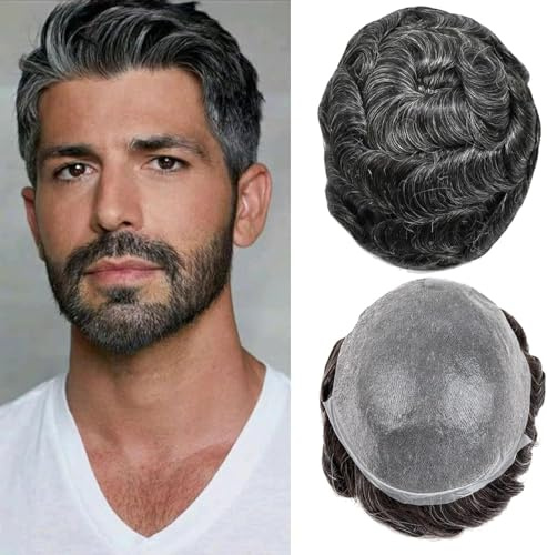 Toupee for Men Ultra-Thin 0.03mm Skin Men's Toupee Hair 90% Density Hairpiece v-looped 8x10 Inch 100% Human Hair System for Men（1B30#）