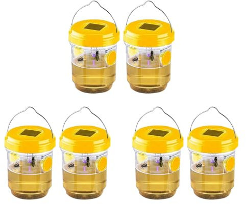 Ohewiiuk Paquete de 6 Trampas Solares de Avispas Colgantes Al Aire Libre, Avispas Colgantes con Luz para Chaquetas Amarillas, Avispones, Abejas, Trampas para Avispas