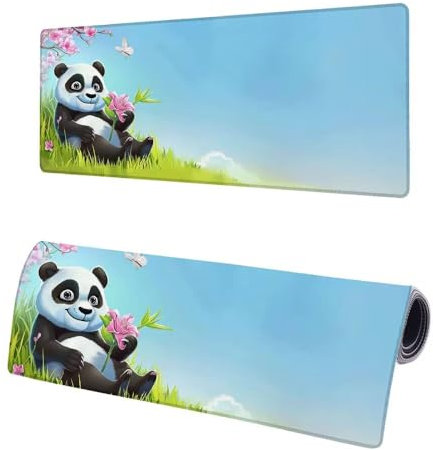 Mauspad XXL 900x400x3mm, Große Blau Mousepad Schreibtischunterlage, Gaming Mauspad Panda, Erweiterter rutschfeste Gummibasis Tischunterlage Schreibtisch, Mouse Pad mit Vernähten Kanten Für Home T-1