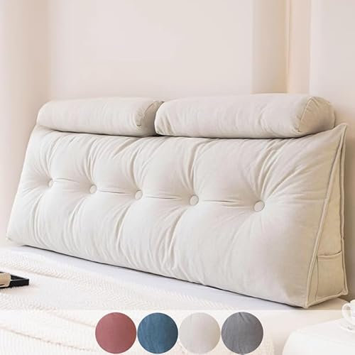 Bequemes großes Lesekissen für Bett und Sofa, Weiß, 200 cm, waschbarer Bezug, Rückenkissen, Keilkissen für optimale Unterstützung und Entspannung
