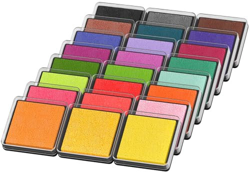 Profasion Stempelkissen für Kinder, waschbar, für Kartenherstellung, Fingerabdruck, Holz, Stoff, Papier, Malerei, schnell trocknend, ungiftig, 24 Stück