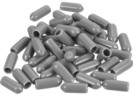 sourcing map 100pcs Rubber End Caps Protective Caps 5.5mm ID Vinyl PVC Round Tube Bolt Cap Cover Screw Thread Protectors Light Grey