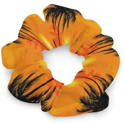Sunset Palm Tree Hair Scrunchies for Women No Damage, Soft Elastic Hair Ties with Fashionable Printed Patterns, Satin Scrunchy Hairbands for Ponytail, Bun, Workout & Sleep
