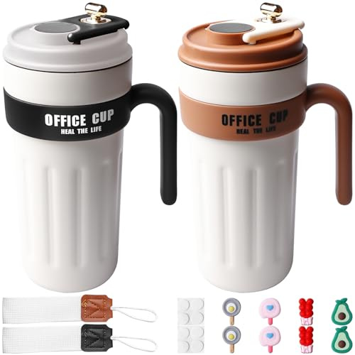 Behogan Kaffeebecher To Go: 2 Stück Thermo Edelstahl Kaffeebecher To Go Thermo, Digitalanzeige Termokaffeebecher Mit mit Deckel und Griff, Für Unterwegs Und Büro (650ml)