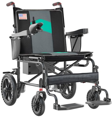 22 Inch Extra-Wide Lightweight Electric Wheelchairs for Adults, 15 Mile Portable Foldable Electric Wheelchair with Removable Battery, 500W All Terrain Power Motorized Wheelchair, 350 lb Capacity, Blue