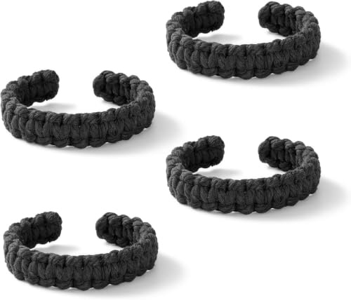 TopHomer 4-pack gardinomtag för gardiner av hampa och bomullsrep | gardinhållare för vardagsrum och sovrum | boho-dekor (svart bomullssnöre)