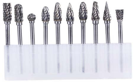 MOBUTOFU 10 Pezzi Punte in Carburo di Tungsteno Doppia Scanalatura Incrociata Utensili Rotativi per Sgrossatura e Finitura Metalli Fino con Cilindrica e Conica per Lavorazioni di