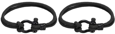 sourcing map 2 Pcs Braided Rope Bracelets, Two-row Friendship Bracelet with Anchor Shackle Woven Anklet Handmade String Cord Stylish Accessory for Women Men, Black