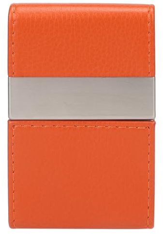 Respicefinem Double Open Visitkortshållare i rostfritt stål Hållbar PU-material Namnkortsfodral Kaffe Färg (Orange)