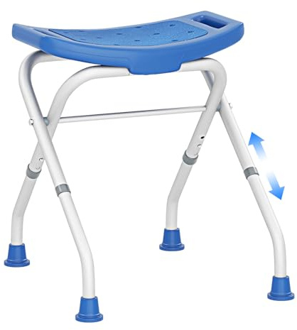 COSTWAY Folding Shower Chair with Handles, Height Adjustable Bath Tub Shower Stool Seat, Non-Slip Bathroom Bench for Elderly Handicap Disabled (Blue, 50 x 45-52 x 47-50cm)