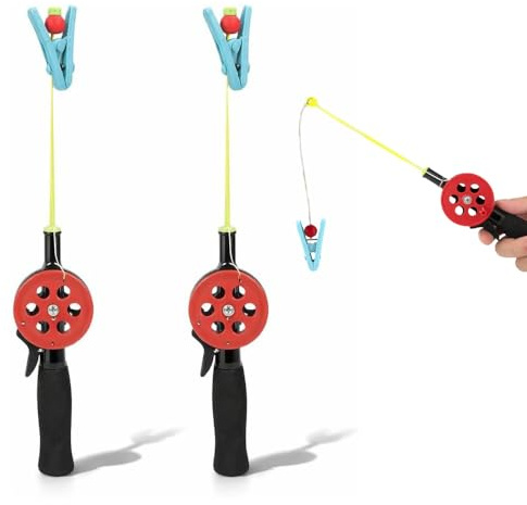 SKIKHN Canne da Pesca per Bambini, 2 Pezzi Canna da Granchi, 33.5CM Canna da Pesca al Granchio con Filo e Clip, per Spiaggia Lago Mare (Colore Casuale)