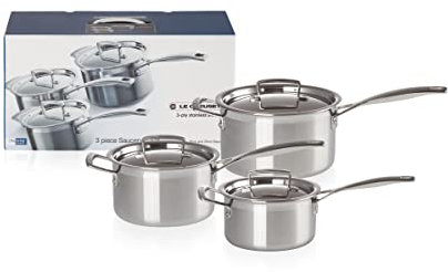 Le Creuset Set de cacerola de acero inoxidable de 3 capas - 3 piezas, 96209000001000