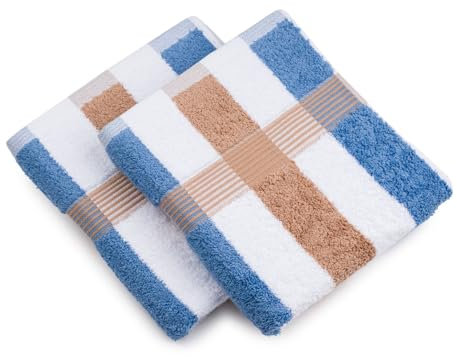 Gözze - New York Streifen Handtuch, 2er Set, Weiches und saugfähiges Handtuch, 100% Baumwolle, 50 x 100 cm - Marone/Weiß/Fjord