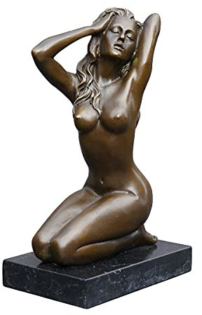 Antike Fundgrube Bronze Figur Frauenakt erotisch auf edlem Marmorsockel | Skulptur Statue Dekoration | H: 22 cm (3071)