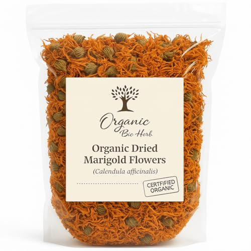 Organic Bio Herbs-Premium Dried Marigold Flowers – Natural Herbal Tea & Culinary Use, Whole & Sun-Dried for Freshness (Calendula Officinalis 2 Oz.