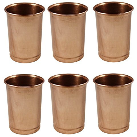 SKAVIJ Gobelets en cuivre Tasses Verres à Eau pour Servir de l'eau pour Le Yoga ayurveda bienfaits pour la santé, Ensemble de 6, 10.2oz