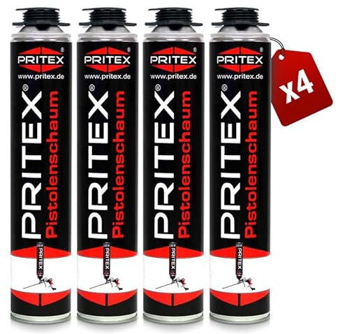 PRITEX – Pistolenschaum 4 x 750 ml zum Verfüllen, Dämmen & Abdichten – Montageschaum mit hervorragender Schall- & Wärmedämmung – Bauschaum für Montagepistole