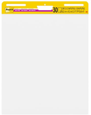 Post-it Super Sticky selbsthaftendes Meeting Chart (Flipchart) Promotion 2 Blöcke + 1 GRATIS, 63.5 cm x 76.2 cm, Farbe: Weiß - Selbstklebendes Flipchartpapier für Brainstormings überall