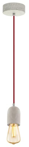 EGLO Pendelleuchte Yorth, 1 flammige Schnurpendel Hängelampe Vintage | Industrial,, Hängeleuchte aus Stahl in Grau, Kabel in Rot, Esstischlampe, Wohnzimmerlampe hängend mit E27 Fassung
