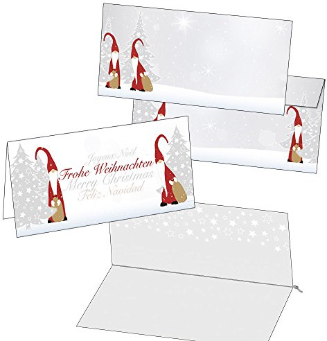 Postkarten-Style Silber Weihnachtswichtel Klappkarten DIN lang 21 x 9,8 cm mit Umschlag und 50 Einlegeblättern zum Selbstbedrucken oder beschreiben