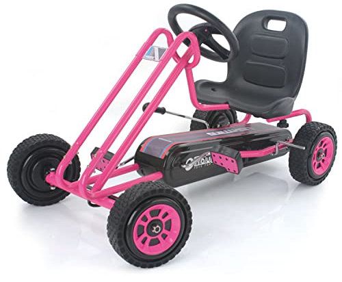 hauck Go-Kart Lightning für Kinder ab 4 Jahren bis 50 kg Köpergröße 90-110 cm, Tretauto mit Handbremse, verstellbarem Sitz, Vor- und Rückwärtsgang, Pedalantrieb (Pink)