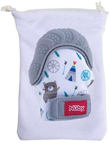 Nuby - Gant de dentition Happy Hands - Aide à la dentition pour bébé - Jouet de dentition - Gris - 3+ mois