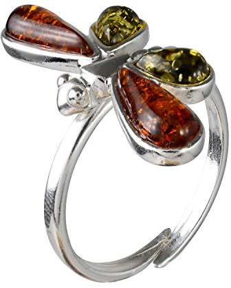 Holiday Gift Shops Anillo de libélula Ajustable de Plata esterlina y Verde báltico y ámbar de Miel
