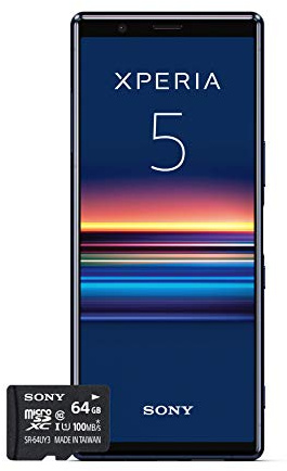 Sony Xperia 5 Bundle, 6.1” FHD+ HDR OLED 21:9 Display, 6GB RAM, 128GB Speicher, Blau + gratis 64 GB Speicherkarte [Exklusiv bei Amazon DE]