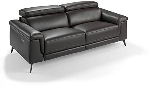 Angel Cerda 3-sits soffa fodrad i koskinn, chokladbrun färg, oberoende ledat nackstöd, två elektriska avslappningsmekanismer, massiva svarta stålben, modern stil