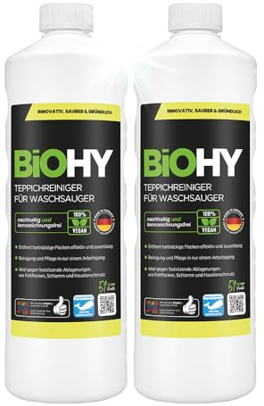 BiOHY Nettoyeur de tapis pour les machines à laver (2 x 1l Bouteille) | élimine toutes les taches | nettoyage et entretien en une seule étape (Waschsauger)