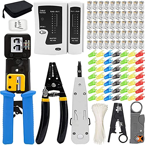 MAYLINE RJ45 Crimping Tool Kit Cable Tester Crimper CAT5 CAT6 Crimp Punch Down Cutter Tool for RJ45/RJ12 Ethernet Connectors Covers with Network Wire Stripper (Blue)