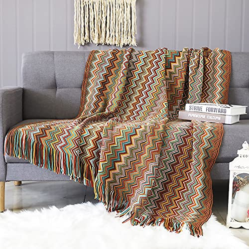 LumiSyne Gestrickte Decke Mit Quaste Hahnentritt Boho Kariert Kuscheldecke Strickdecke Tagesdecke Überwurf Couchdecke Dekorative Decke Für Sofa Bett 180x240cm