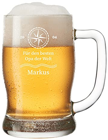 polar-effekt Bierkrug 500 ml mit personalisierter Gravur - spülmaschinenfestes Bierglas - Glas für Weißbier, Pils und Lager - Geschenk für Opa