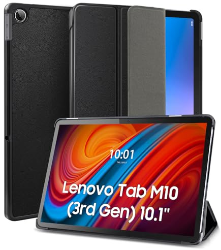 DLveer Hülle für Lenovo Tab M10 (3rd Gen) 10,1 Zoll - Slim Smart Schutzhülle mit Stander und Auto Schlaf/wach Funktion für Lenovo Tab M10 3. Generation 25,7 cm 10.1 TB328FU/TB328XU,Schwarz