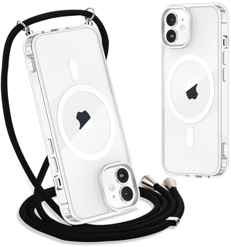 Yoedge Handykette für iPhone 11 Hülle mit Band 6,1, Transparente Magnetisch Handyhülle [Kompatibel mit Magsafe], Necklace Schlank Dünn Silikon TPU Stoßfest Schutzhülle mit Kordel zum Umhängen,Schwarz