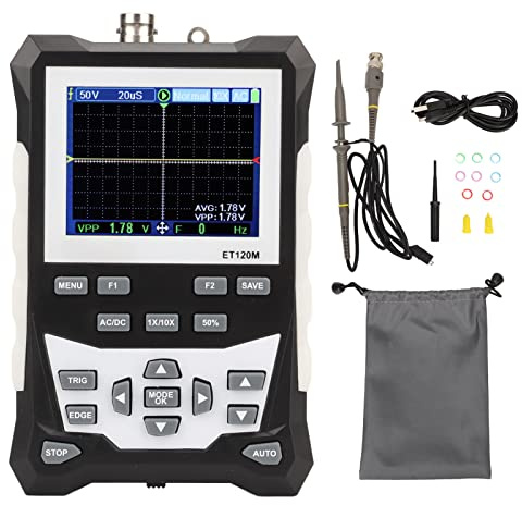 Osciloscopio Portátil de 120 MHz, Osciloscopio Digital TFT de 2,4 Pulgadas Osciloscopio Portátil Ancho de Banda de Forma de Onda 100 Conjuntos de Datos 10 Formas de Onda Kit de