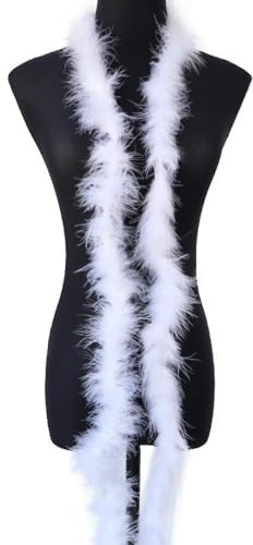 1 x 2m Federboa Truthahnfedern Boa,Flauschige Plüsch-Feder Boa Federstola Federschal Federgirlande für Weihnachtsbaum Hochzeit Basteln Burlesque Karneval Party 20er Jahre Kostüm Deko,ca. 10g Weiß
