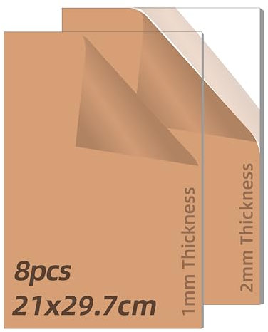 Ninehole 8PCS acriliche in plexiglass kit assortimento 21 x 29.7cm(A4), 1mm 2mm lastra acrilica, trasparente Acrilico piastra per DIY, cornice fotografica, pittura graffiti, acquario, Mostra progetto