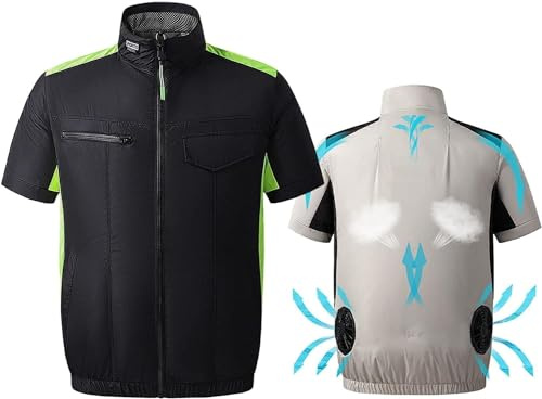 Chaleco con ventilador de refrigeración Chaqueta de refrigeración, camisetas de manga corta Aire acondicionado Trabajo al aire libre, Ropa lavable de verano al aire libre (Color : Black, Size : M)
