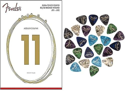Fender 80/20 Duratone Coated Acoustic Guitar Strings & Fender 351 Shape Premium Celluloid Picks 24 Count