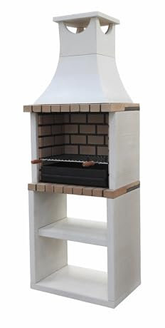 MOVELAR - Barbacoa de Obra Prefabricada de Leña y Carbón Modelo Nola Plus Deluxe (Blanco, Refractario - 70 x 47 x 221 cm) REF: M00211 - Cocina de Exterior para Jardín o Patio