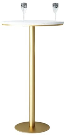 Runder Cocktailtisch in Barhöhe, hoher Bistro-Pub-Tisch, freistehender Frühstückstisch, Beistelltische für Kaffee- und Besprechungstische mit weißer Marmorplatte und goldfarbenen Metallbeinen(Size:Hei
