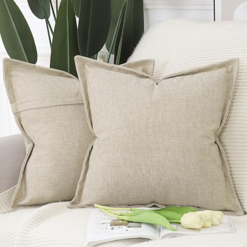 MADIZZ Set med 2 Beige Imiterad linne kuddfodral med bred kant, mjuka bohemiska dekorativa kuddfodral för sovrummet, modern kuddskal för soffa 45x45 cm