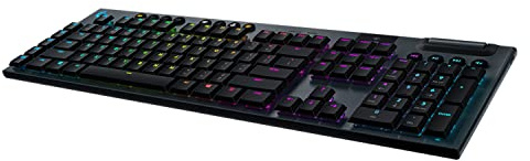 Logitech G G915 X Lightspeed Teclado para Gaming inalámbrico de Perfil bajo | Teclas de PBT de doble moldeado, interruptores con clic perceptible azules GL, PC/Mac, Disposición QWERTY US - Negro