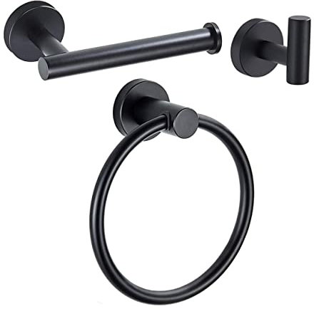 3pcs Towel Ring Set Brass Toilet Paper Holder Black Towel Ring Brass Coat Hooks Stainless Steel Toilet Paper Holder Toilet Paper Dispenser Hand Towel Bar Hanger Bath Towel Rack (Bl